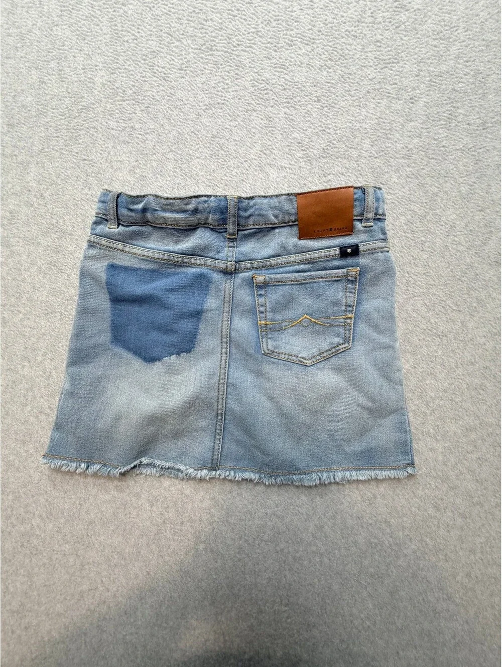 Lucky Brand Girls Denim Skirt 12 Light Wash Blue Frayed Hem Adjustable Waist